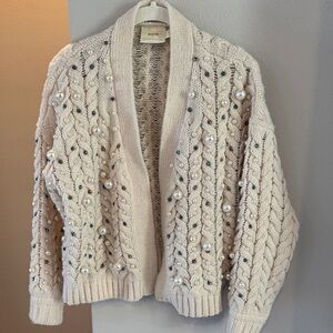 Maeve Cream Cardigan with Pearl and Jewel Accents
